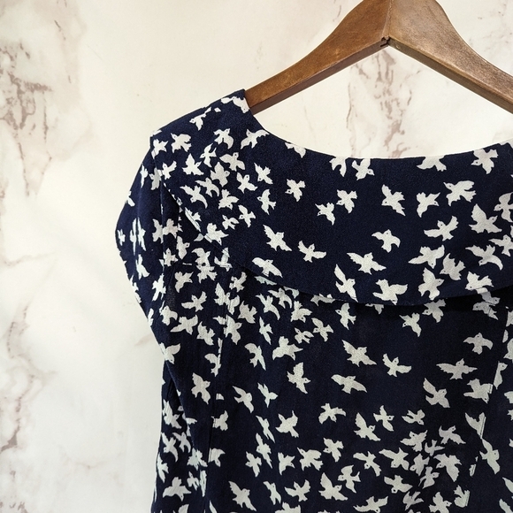 Anthropologie Top Women XS 0 Blue Bird Print Collar Crop Swallow Maeve - Picture 6 of 10
